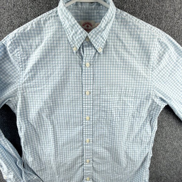 Brooks Brothers Cotton Blue Medium Button-Down Check Men Shirt Long Sleeve Adult - Picture 1 of 14